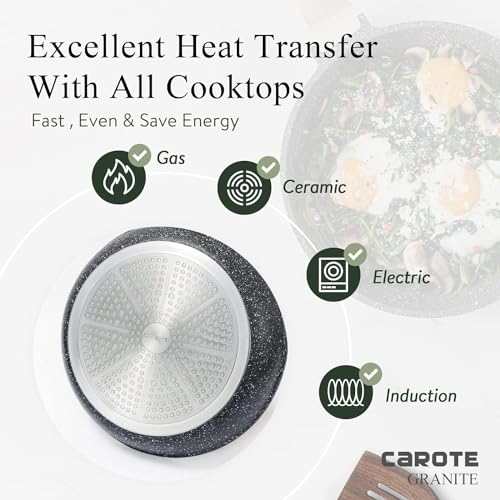 Carote Nonstick Granite Cookware Sets 8 Pcs Stone Cookware Set,non stick frying pan set, pots and pans set (Granite, induction cookware) - color: Classic Black, size: 10 Piece