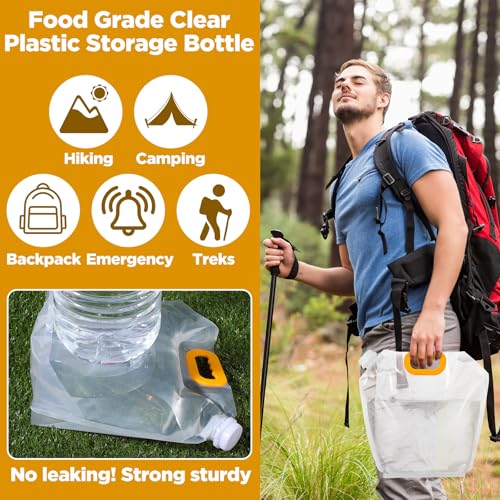 20 Pcs 1.3 Gallon Foldable Water Storage Bag, Clear Premium BPA Free Food Grade Container, Foldable Freezable No-Leak Pouch for Outdoor Sport Camping Hiking Backpack Emergency