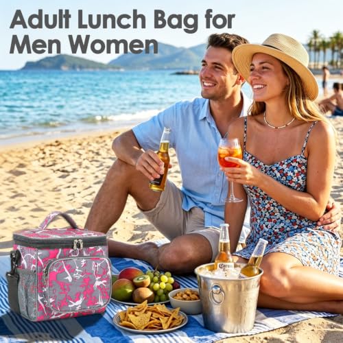 FlowFly Insulated Reusable Lunch Bag Adult Large Lunch Box for Women and Men with Adjustable Shoulder Strap,Front Zipper Pocket and Dual Large Mesh Side Pockets,Graffiti - color: Graffiti