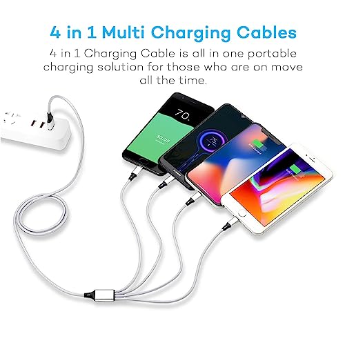 Multi Charging Cable, USB Cable 3A 4FT Nylon Braided Universal 4in1 Charger Adapter Type-C/Micro Port, Compatible with Cell Phones and More (Silver, 2Pack)