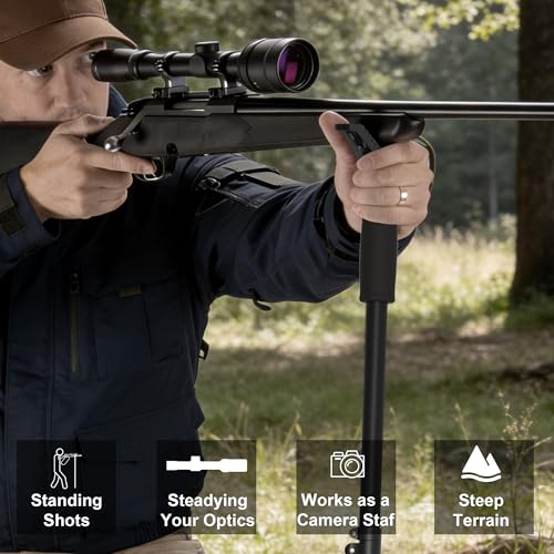 UUQ M4 Carbon Fiber Monopod Shooting Stick and Gun/Rifle Rest, 4-Section Adjustable Height, Durable and Lightweight Versatile Trekking Pole, Portable Compact for Hunting, w/Spike Foot