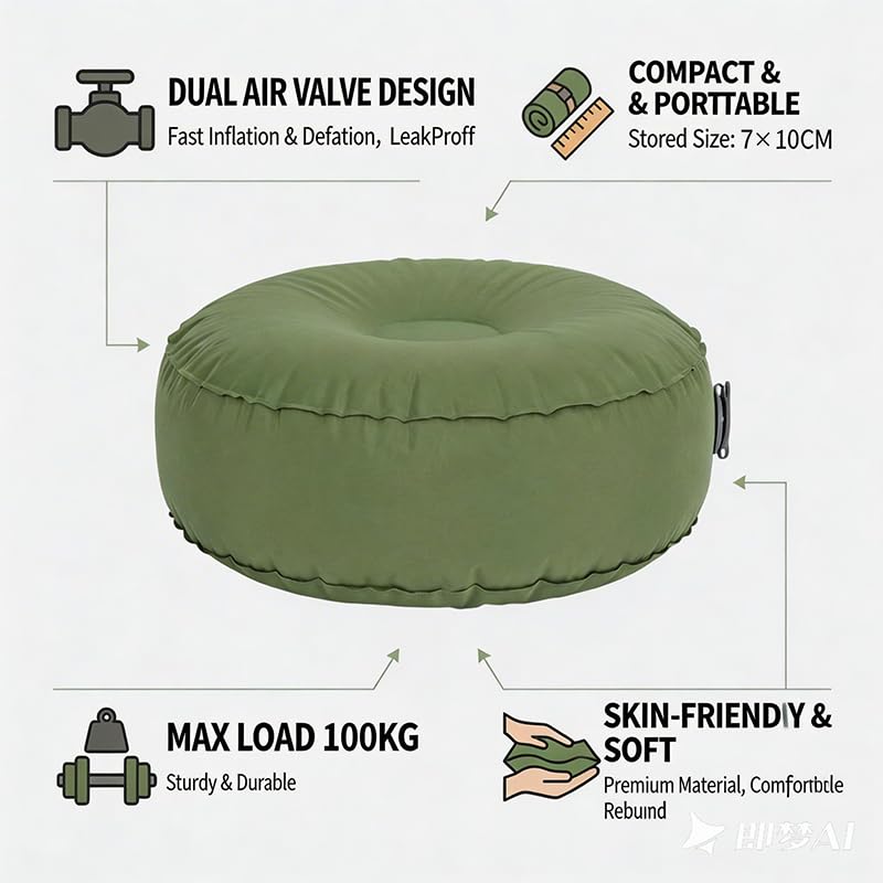 Inflatable Stool Camping Seat Foldable Sofa Leg Pads Cushion for Outdoor Hiking Travel Home Office Use Lightweight Durable Portable Navy - color: Navy Blue