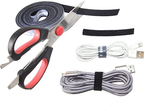 16ft x 1/2 inch Hook Loop Cable Ties Roll | ENVISIONED Multipurpose Fastening Reusable Straps | Cut-To-Length Self Gripping Fastener | Cable Management Tape (Black) - color: Black Roll 16'