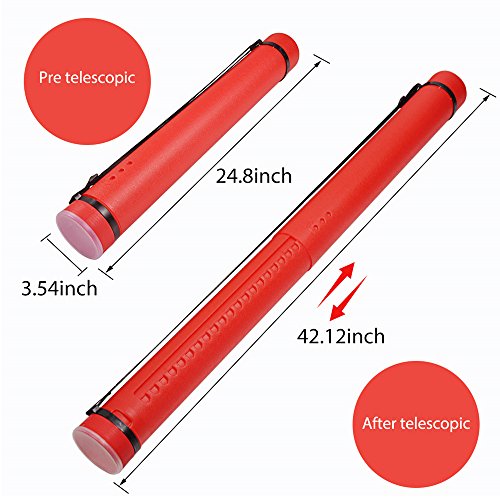 DEWEL Document Tube,Plastic Expanding Poster/Art/Document Storage Tube 24.5 to 40 inches Adjustable with Carrying Strap Waterproof and Light-Resistance Telescoping Carrying Case (Red-Large Size) - color: Red (Round), size: Large