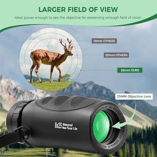 Astromania Monocular Telescope Waterproof Compact Monocular for Adults 8x25 | High Powered Monocular with Hand Strap, Multi-Coated Optics BAK7 Prism, Twist-Up Eyecup, Bird Watching Hunting Camping Hiking - size: 8x25