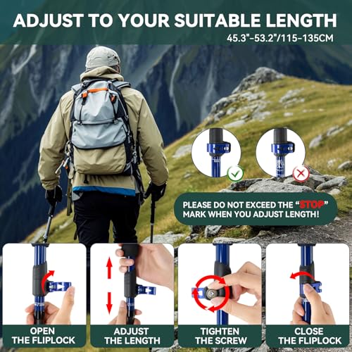 Carbon Fiber Trekking Poles, Lightweight Hiking Sticks with Cork Grip 2 Pcs - color: Blue
