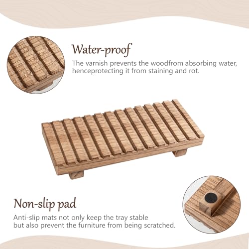Bathroom Tray Rustic Farmhouse Decor Wood Stand, 8.6" * 3.6" Brown | Waterproof, Lightweight, Easy Clean, Wood Riser Kitchen soap holder Accessories for Office Desk, Vanity, Counter, Sink - color: Brown, size: 8.7" x 3.6" x 1.6"