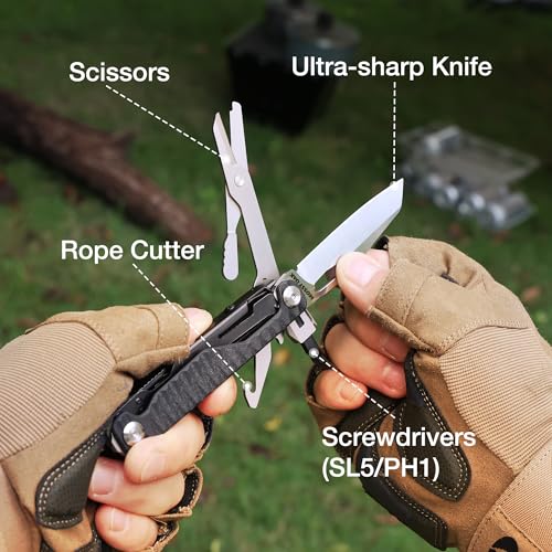 Mossy Oak 12-in-1 Multitool Knife, G10 Handle, EDC for Camping & Outdoor | 5Cr15 Stainless Steel Blade, Secure Liner Locks, 12 Practical Functions, Compact Foldable Design With Removable Belt Clip