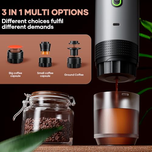 KEJECTOR Portable Coffee Maker Espresso Machine for Travel Nano Car Coffee Maker Compatible with Ground Coffee & NS Capsule for RV, Hiking Camping Office, Travel Espresso Maker Electric Coffee Machine