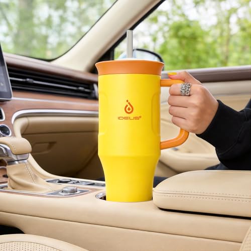 Ideus 32 oz Tumbler with Handle and Straw, Yellow - color: Yellow