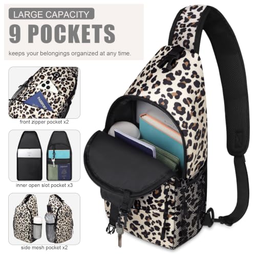 Pritent Crossbody Bags for Women Men Trendy Sling Bag Backpack Casual Chest Bag with Convertible Shoulder Strap - color: Leopard, size: Medium
