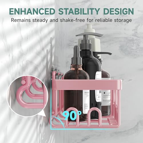 Veken Large Capacity Shower Caddy 6-Pack, No Drilling & Rustproof, Adhesive Shower Shelves with Soap Holder, Bathroom Organizers and Storage, Wall-Mounted Kitchen & Home Decor, Pink - color: Pink