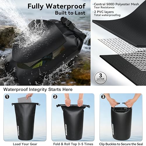 MARCHWAY Floating Waterproof Dry Bag Backpack 5L/10L/20L/30L/40L, Roll Top Sack Keeps Gear Dry for Kayaking, Rafting, Boating, Swimming, Camping, Hiking, Beach, Fishing - color: Black, size: 10L