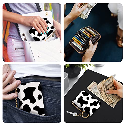 Yonlevres Credit Card Holder RFID Small Wallet Women Keychain Zipper - color: Black Cow