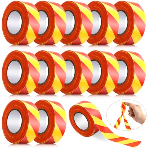 12 Pack Flagging Tape Yellow Red Stripes Neon Tape Set 1 in x 1800 ft - color: Yellow Red