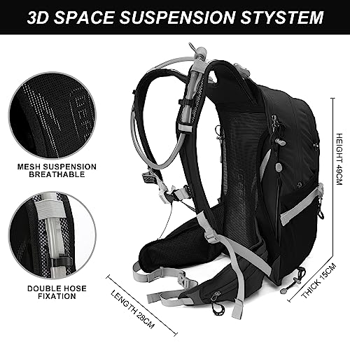 IX INOXTO 20L Hydration Backpack, Waterproof Hiking Internal Frame Backpacks with 2L Hydration Water Bladder and Rain Cover for Men, Lightweight Travel Daypack for Cycling,Camping,Ski (black) - color: Black