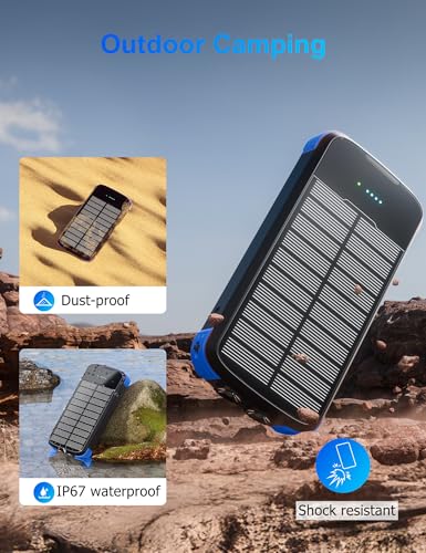MINRISE Solar Power Bank 40000mAh, Portable Charger PD 20W Fast Charging - color: Blue