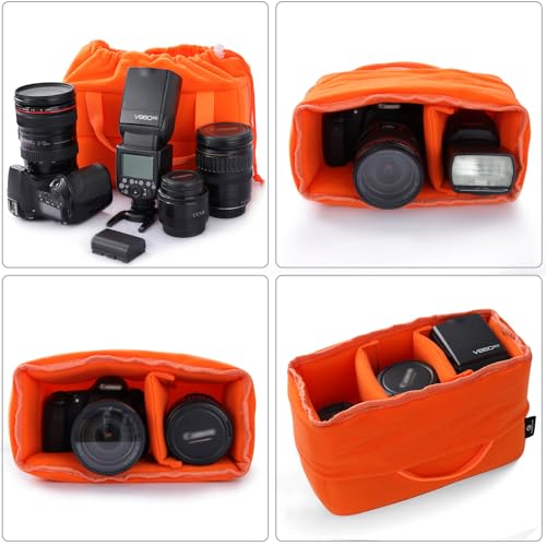Koolertron Shockproof Camera Photo Bag for SLR TLR Camera Insert Partition Padded Case,Can be Put Directly Into the SLR Camera Bag With Freely Adjustable Compartment - color: Orange with Straps