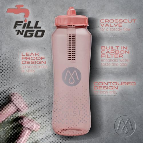 Mist Sports Squeeze Water Bottle with Built-In Filter for Pure Water, Easy Grip Squeeze Water Bottles Sports Quality, Leak Proof & BPA Free Athletic Water Bottle Squirt Top, Peachy Pink - color: Peach Pink