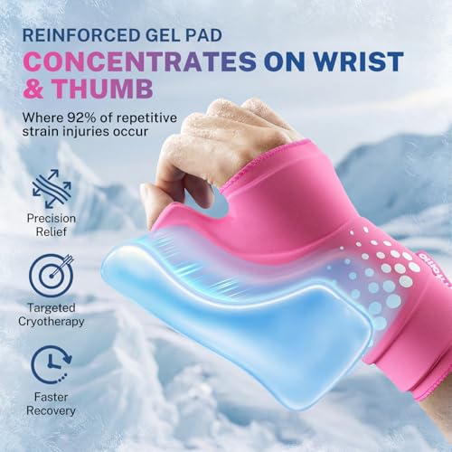 Thumb & Wrist Ice Pack Wrap, Long-Lasting Cold Compression for Recovery - size: L/XL, style: Pink