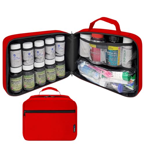 Large Pill Bottle Organizer & Medicine Bag for Travel, Red - color: - LG Red