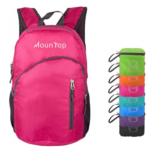 MounTop Outdoor Lightweight Foldable Water Resistant Backpack for Travel Hiking Riding - color: Fuchsia