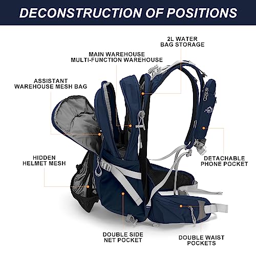IX INOXTO 20L Hydration Backpack, Waterproof Hiking Internal Frame Backpacks with 2L Hydration Water Bladder and Rain Cover for Men, Lightweight Travel Daypack for Cycling,Camping,Ski (dark blue) - color: Dark Blue