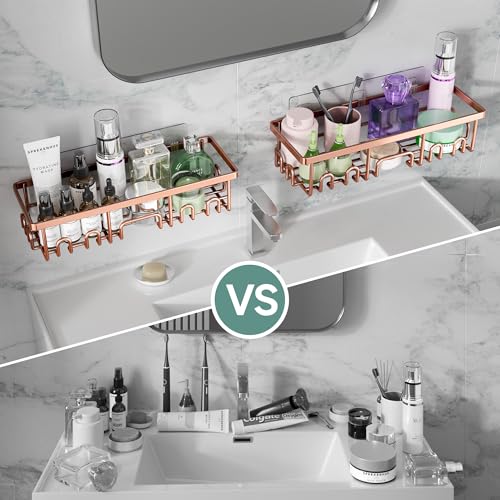 Veken Shower Caddy 6-Pack, No Drilling & Rustproof, Waterproof Adhesive Shelves Rack with Soap Holder, Large Capacity Bathroom Organizers and Storage, Wall-Mounted Kitchen & Home Decor, Rose Gold - color: Rose Gold
