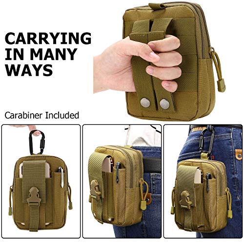 PHILEX Tactical Molle Pouch EDC Utility Gadget Outdoor Men Waist Bag with Phone Belt Clip Holder Holster - color: 2 Pack Brown