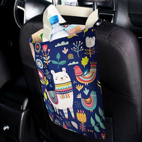 Car Trash Bag Hanging No Snap Small Garbage Bag for Car Back Seat Cute Printed One-handed Strap Trash Bags Car Accessories-Navy Alpaca Car Trash Bags - color: Alpaca Car Trash Bag