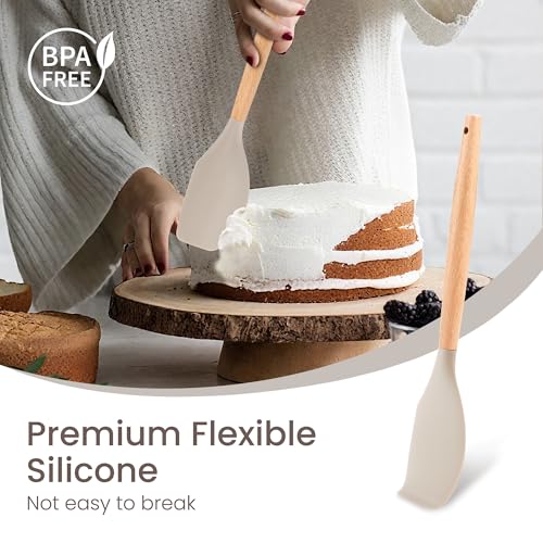 NCUE 26-Piece Food Grade Silicone Kitchen Utensils Set with Wooden Handles - color: Khaki-B, size: 26 Piece