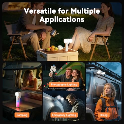 4-in-1 Camping Light, Work Light, Video Flashlight 2000LM Rechargeable 120H Runtime, 10000mAh Power Bank, 2700K-6500K CCT Adjustable Magnetic Tripod, IP54 Waterproof Outdoor Emergency Lantern