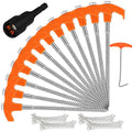 HORUSDY Tent Stakes Heavy Duty, 12-Pack 8.07 Inch Tent Stakes with 4 x 13ft Rope & 1 Stopper T Pull Hook - size: 12 Pack