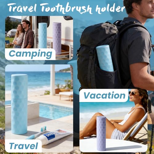 2Pcs Travel Toothbrush Case, Portable Couple Travel Toothbrush Holder with Dot,Toothpaste Container for Home, Travel, Business, Camping, School, 8.1x2.2x1.6 (Purple+Blue) - size: medium size