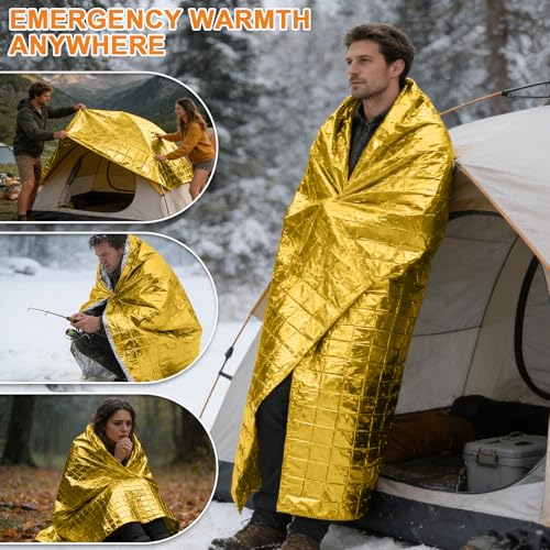 82.6x56in Emergency Blankets Mylar Thermal Blanket Survival Blankets for Heavy Duty Camping Gear,First Aid(4Pack-Gold) - color: 4pack-gold