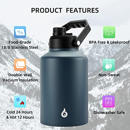 BJPKPK 128oz Insulated Water Bottle, 1 Gallon Water Jug, Stainless Steel - color: Navy Blue, style: 128oz