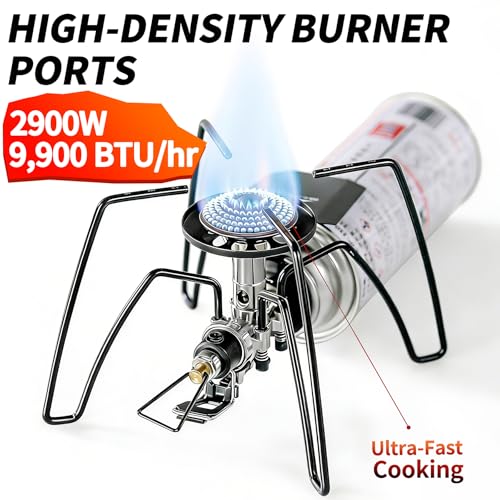 Ultralight Portable 9900 BTU/hr Backpacking Stove Camping Spider Stove, Folding Windproof Butane/Propane Burner, with Carrying Case, 0.77 lbs, for Outdoor Cooking and Emergency Use