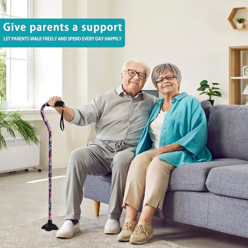 Elegant Walking Cane for Women, Foldable & Adjustable Cane for Seniors with Self-Standing Tip | Lightweight Mobility Aid for Stability & Balance Support - color: Blue&Red Floral Printed