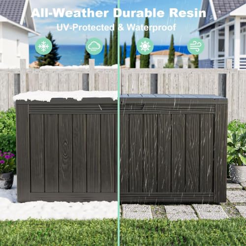 PatioZen 75 Gallon Resin Deck Box, Outdoor Lockable Storage Box with Divider for Patio Cushions Storage Furniture, Pool Supplies, Garden Tools, Weatherproof and UV Resistant Black - color: Black, size: 75 Gallon