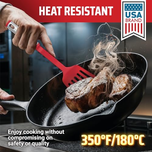 Kitchen Utensils Set, 10 Nylon Stainless Steel Cooking Utensils, Non Stick and Heat Resistant Cookware set New Chef's Gadget Tools Collection - color: Red