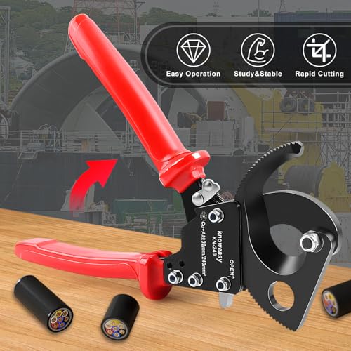 Knoweasy KN-240 Upgraded Cable Cutter and Ratchet Wire Cutter Works for Aluminum and Multi-core Cables up to 240mm - size: KN240
