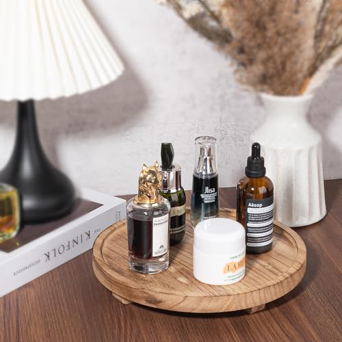 Round Decorative Tray Wood Bathroom Counter Organizer Farmhouse Kitchen Decor Wooden Riser for Soap Dish, Perfume, Candle, Sponge, 10" - Brown (Pack of 2) - color: Brown, size: 10" (Pack of 2)