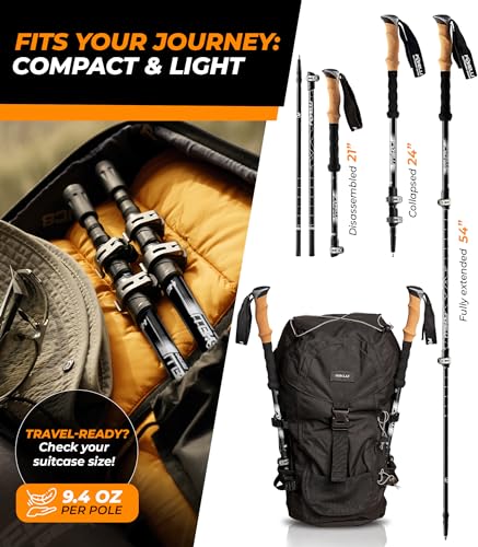 Foxelli Trekking Poles – Lightweight Collapsible Aircraft Grade Aluminum Hiking Poles with Cork Grips Quick Locks & All-Terrain Accessories – Pair of 2 - color: Khaki