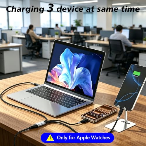 Awnuwuy 100W Multi Charge Cable for iPhone/Lightning/2 USB-C Ports, 6.6FT | Multi Charging Cable 100W, 6.6FT 3-in-2, Dual USB-C Charge Cables, One Lightning Cable, Nylon Braided Cord, iPhone/Samsung - size: 6.6FT