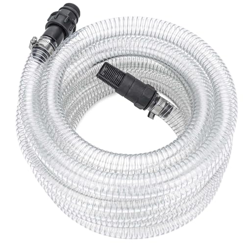 Green Expert 1" ID Inlet Hose Kit with End Valve and Threaded Adapter, 25-Foot Transparent PVC Pipe for Shallow Well Pumps Booster system Water Intake, All-in-One Easy Installation Pump Accessory - size: 25FT