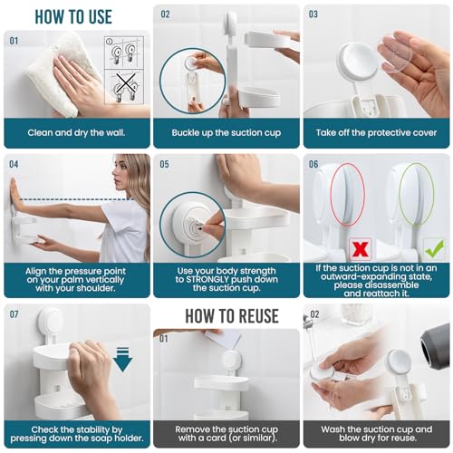 TAILI Double Layer Soap Dish Suction Cup Soap Holder, Strong Sponge Holder for Shower, Bathroom, Tub and Kitchen Sink, Drill-Free, Removable (Pack of 2) - color: White, size: 5.8" * 3.7" 2 Tier (Pack of 2)
