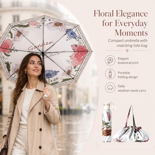 Manual Travel Umbrella with UPF 50+ UV Protection - color: MULTI-FLOWEROCEAN
