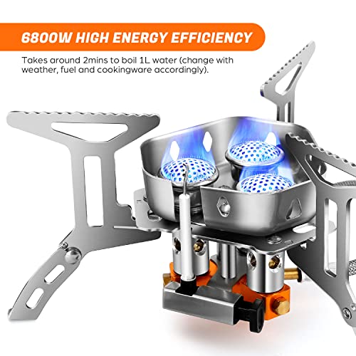 Odoland 3500W/6800W Windproof Camp Stove Camping Gas Stove with Fuel Canister Adapter, Piezo Ignition, Carry Case, Portable Collapsible Stove Burner for Outdoor Backpacking Hiking and Picnic - style: 6800W
