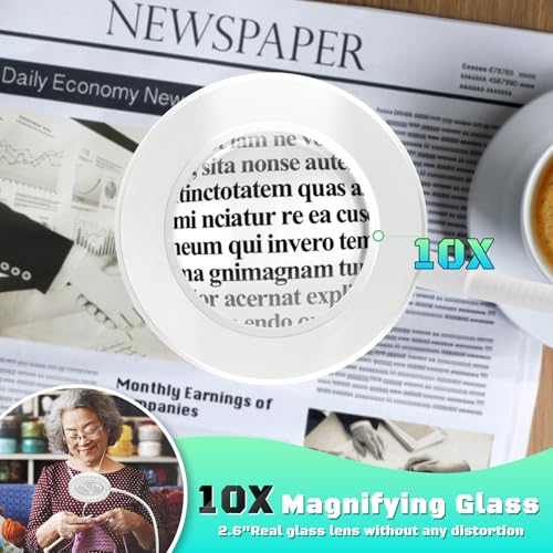 10X Magnifying Glass with Light, Clip on Magnifier with Light,LED Desk Lamp | Adjustable Gooseneck, 3 Color Modes & 12 Brightness, Table Magnifying Lamp for Bed Book Reading Work Crafts Painting Repair - color: White
