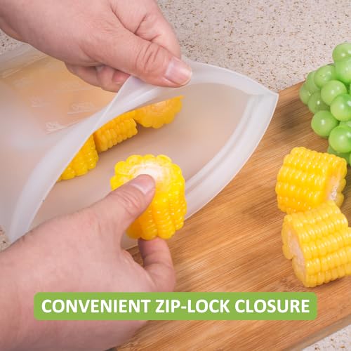 Large Reusable Food Bags 4 Pack, 1.5 Quart(50.7fl.oz) 100% Silicone Storage Bags Stand Up Zip Silicone Food Container, Freezer Microwave Oven Dishwasher Safe, Translucent - color: Translucent | Medium | 4 Pack